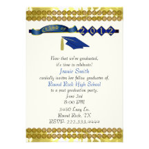 Elegant Blue and Gold Graduation Party Invitation