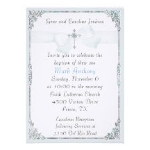 Elegant Blue and White Baptism Invitation