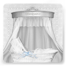 Elegant Blue Bassinet Baby Boy Shower Invitations