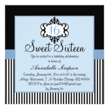 Elegant Blue & Black Chic Sweet 16 Invite