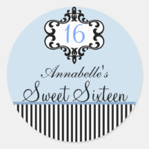 Elegant Blue & Black Chic Sweet 16 Sticker