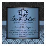 Elegant Blue Chic Damask Sweet16 Invite