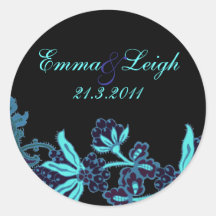 Elegant Blue Floral Wedding Envelope Seal Sticker