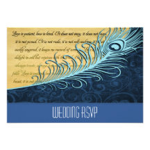 Elegant Blue Vintage Peacock Wedding RSVP Cards Custom Invitations