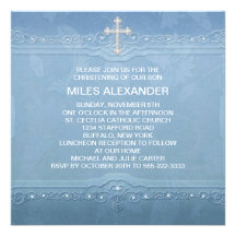 Elegant Blue White Baby Boy Christening Invitation