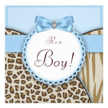 Elegant Brown Blue Baby Boy Shower Personalised Announcement