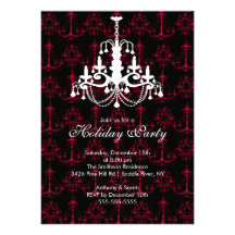 Elegant Chandelier Black Holiday Party Invitation