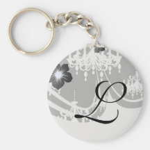 elegant chandelier black white damask key chain
