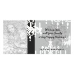 elegant chandelier black white damask photo card