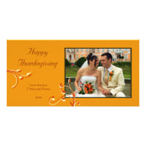 Elegant chic orange scroll Thanksgiving greeting photo cards