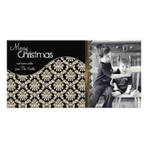 Elegant Christmas Photo Card Cream Damask