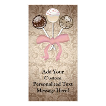 Elegant Cocoa Damask Cake Pop Personalized Photo Card