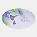 elegant colourful hummingbird and purple flowers oval stickers