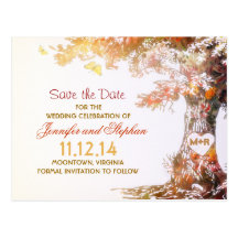 elegant colourful tree save the date postcards
