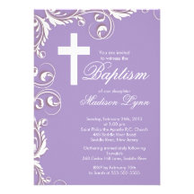 Elegant Cross Baby Girl Baptism Christening Invites