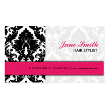 Elegant Damask Floral Pattern Modern Stylish Pink Business Card Templates