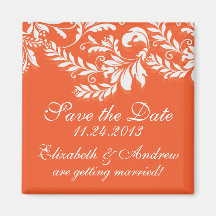 Elegant Damask Leaf Swirl Save The Date Magnet