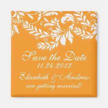 Elegant Damask Leaf Swirl Save The Date Magnet