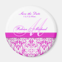 Elegant Damask Monogram Save the Date Magnets
