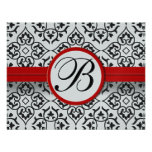Elegant Damask Side Borders Red Trim Wedding RSVP Announcements