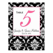 Elegant Damask Wedding Table Number Card Post Card