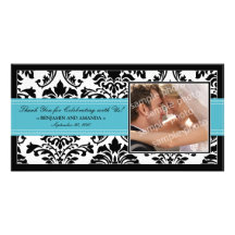 Elegant Damask Wedding Thank You Photocard: aqua Picture Card
