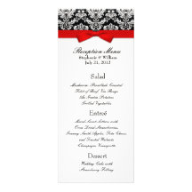 Elegant Damask with Red Bow Reception Menu Custom Announcement