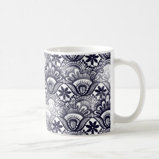 Elegant Distressed Navy Blue Lace Damask Pattern Basic White Mug Zazzle