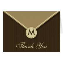 Elegant Envelope Monogram Mocha Thank You Card