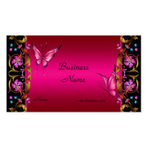 Elegant Floral Gold Pink  Black Butterfly Business Card Template