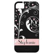 Elegant floral scroll leaf black pink flourish iPhone 5 cover