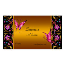 Elegant Floral Yellow Gold Pink  Black Butterfly Business Cards