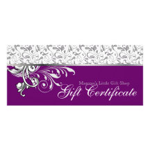Elegant Gift Certificate Retail Floral Purple Custom Rack Cards