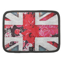 Elegant girly red floral & lace Union Jack flag Folio Planners