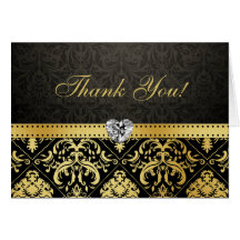 Elegant Gold and Black Damask with Diamond Heart Greeting Card