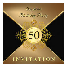 Elegant Gold Black 50th Birthday Surprise Party In Personalized Invitations