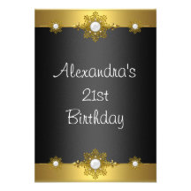 Elegant Gold Black White Jewel 21st Birthday Personalised Announcements