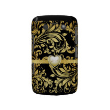 Elegant Gold Damask with Heart Blackberry Bold Cases