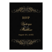 Elegant Gold Flourish and Damask RSVP Cards Personalized Announcements