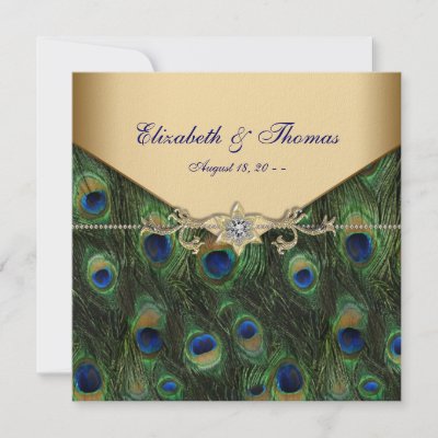 Elegant Gold Peacock Wedding Invitations by decembermorning