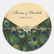 Elegant Gold Peacock Wedding Invitations Sticker
