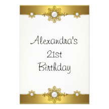 Elegant Gold White Jewel 21st Birthday Invitation