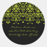 Elegant Green & Black Damask Address Label Sticker