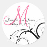 Elegant Hot Pink Swirl Monogram Wedding Seal Sticker