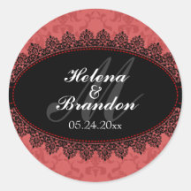 Elegant Lace & Damask Monogram Wedding Seals Round Sticker