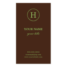 Elegant Lime & Brown Monogram Business Cards