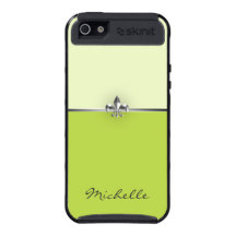 Elegant Lime Green Silver Fleur de Lis iPhone 5 Covers