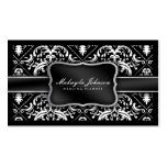 Elegant Modern Black and White Damask With Silver Business Card