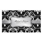 Elegant Modern Black and White Damask With Silver Business Card
