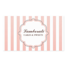 Elegant Modern Cute Pink and White Stripes Business Card Template